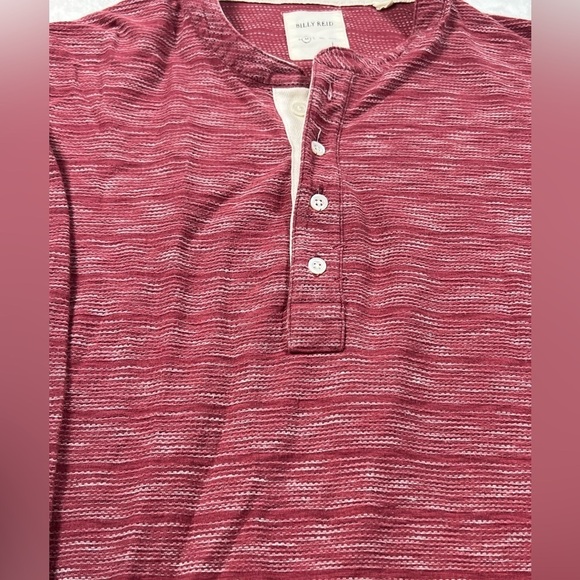 Billy Reid Medium Heather Red Mock Collar Henley Long Sleeve Button Shirt - Picture 3 of 12